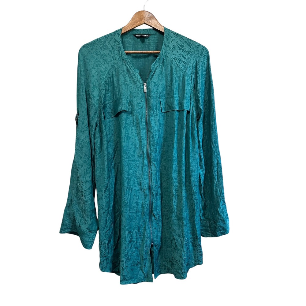 Rock & Republic Womens XXL Teal Green Long Sleeve Zip Up Tunic‎ Top